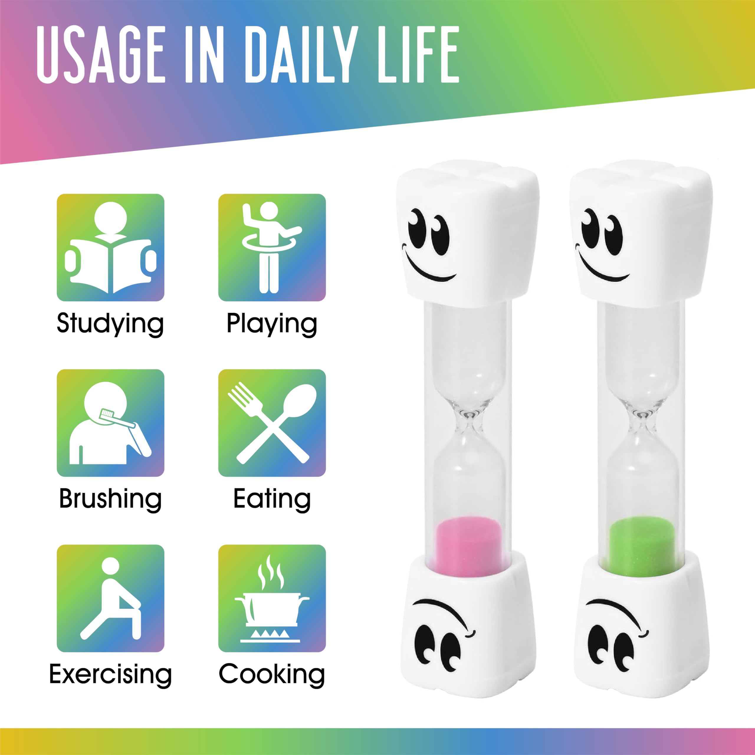 Teaherfav 2 Minute Toothbrush Sand Timer For Kids -Set Of 4 Small Blue, Pink, Yellow And Green Smiley Hour Glass